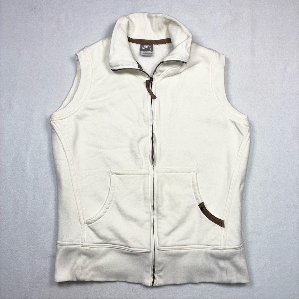 Nike Women’s Sherpa Lined Vest Ivory Large Pockets Full Zip